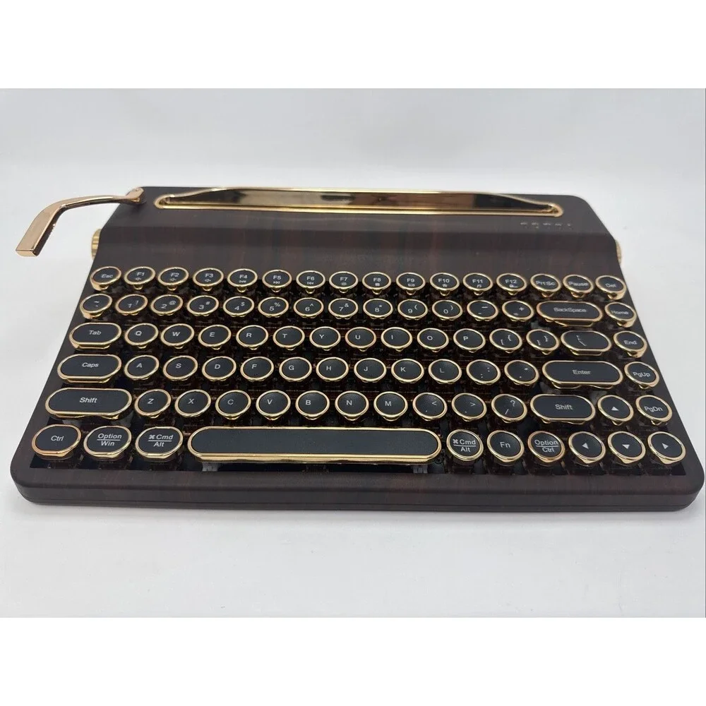 YUNZII QL75 Wireless Typewriter Retro Mechanical Keyboard, Brown Wooden Open Box